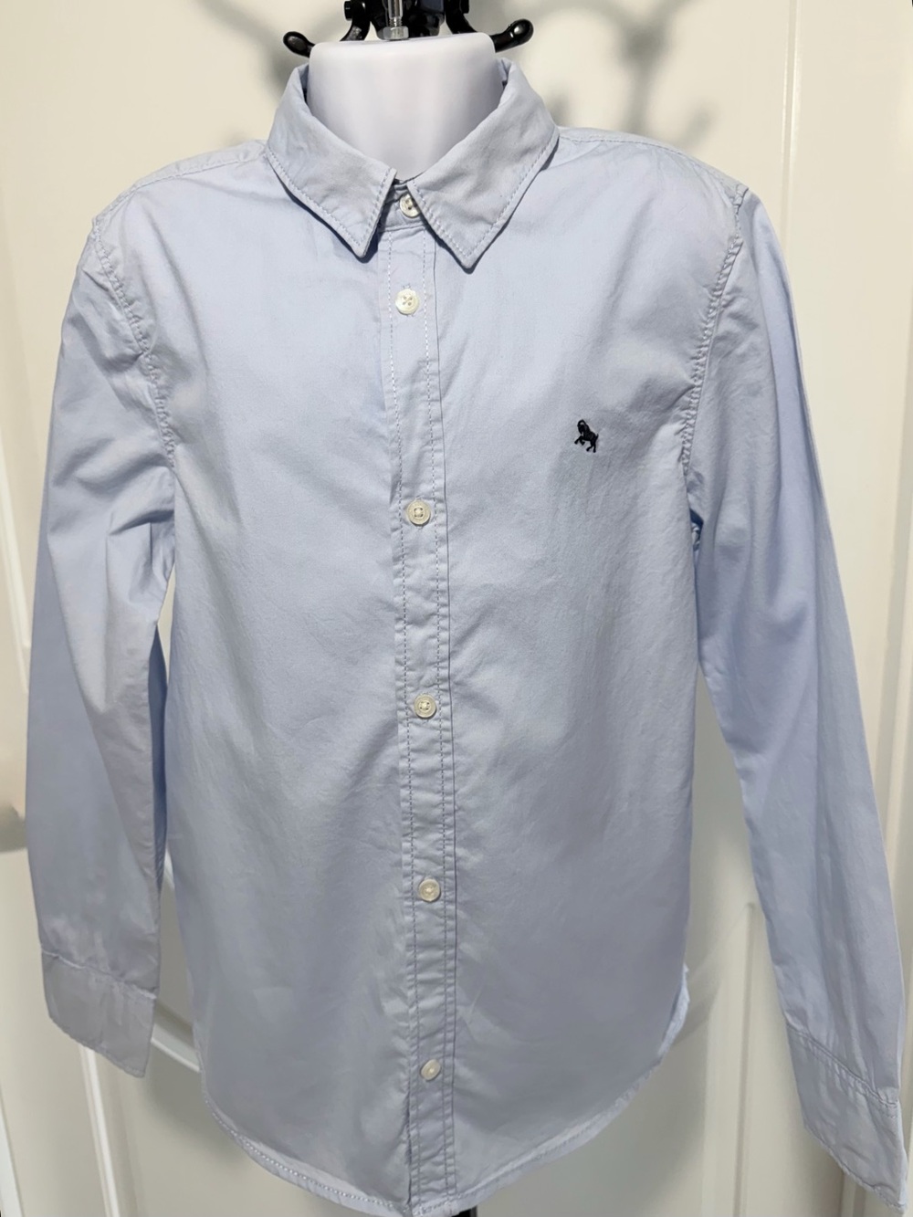 H&M Light Blue Button-Down Shirt with Embroidered Logo Boys Sz 8Y